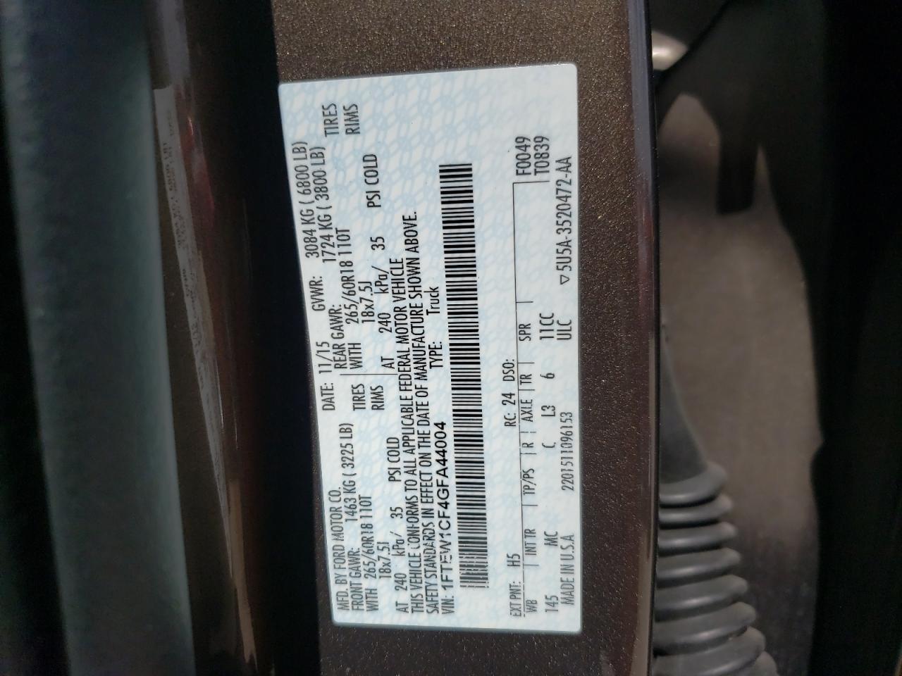 Photo 10 from auction – 2016 FORD F150 SUPER with VIN 1FTEW1CF4GFA44004