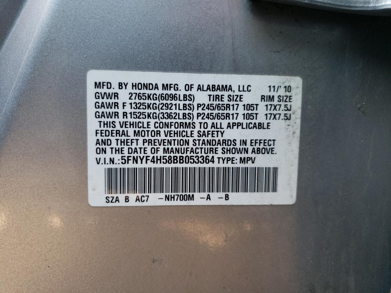 Photo 10 from auction – 2011 HONDA PILOT EXL with VIN 5FNYF4H58BB053364