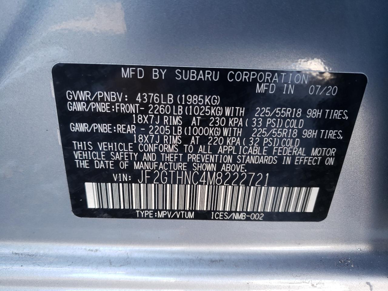 Photo 10 from auction – 2021 SUBARU CROSSTREK with VIN JF2GTHNC4M8222721