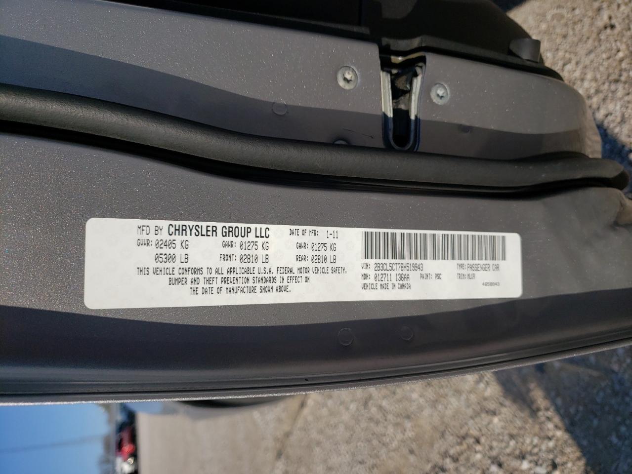Photo 10 from auction – 2011 DODGE CHARGER R/ with VIN 2B3CL5CT7BH519943