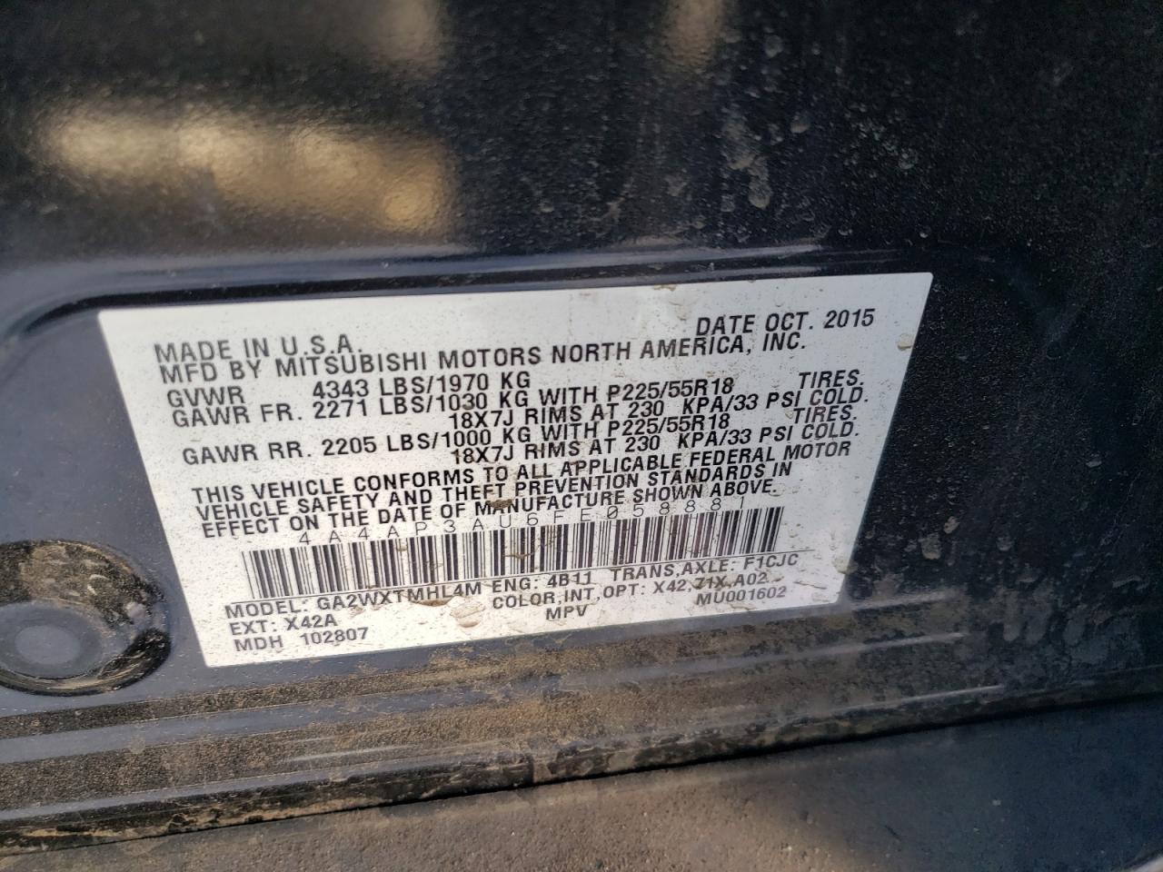 Photo 10 from auction – 2015 MITSUBISHI OUTLANDER with VIN 4A4AP3AU6FE058881