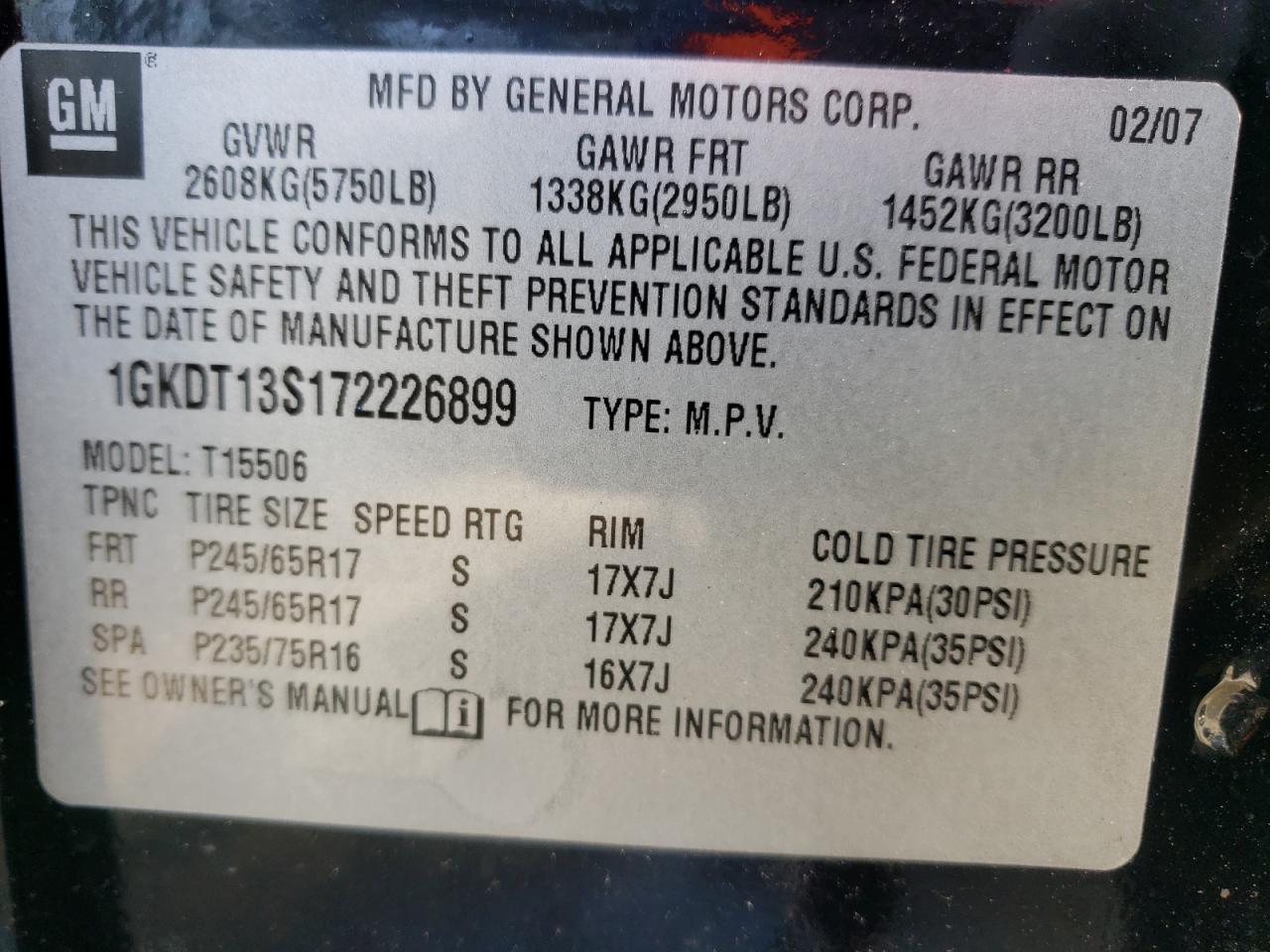 Photo 10 from auction – 2007 GMC ENVOY with VIN 1GKDT13S172226899