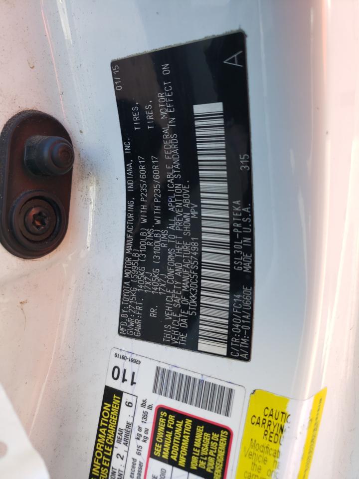 Photo 10 from auction – 2015 TOYOTA SIENNA LE with VIN 5TDKK3DC5FS574981