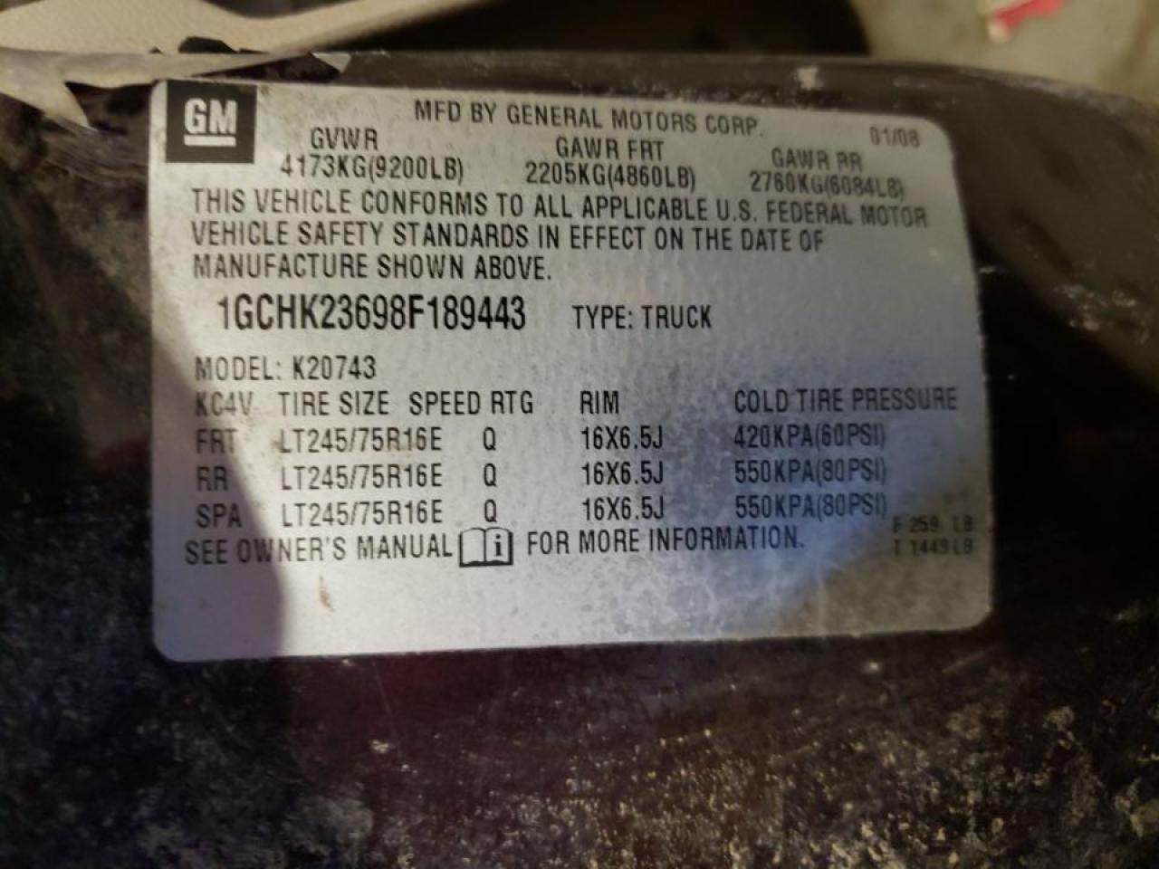 Photo 10 from auction – 2008 CHEVROLET SILVERADO with VIN 1GCHK23698F189443