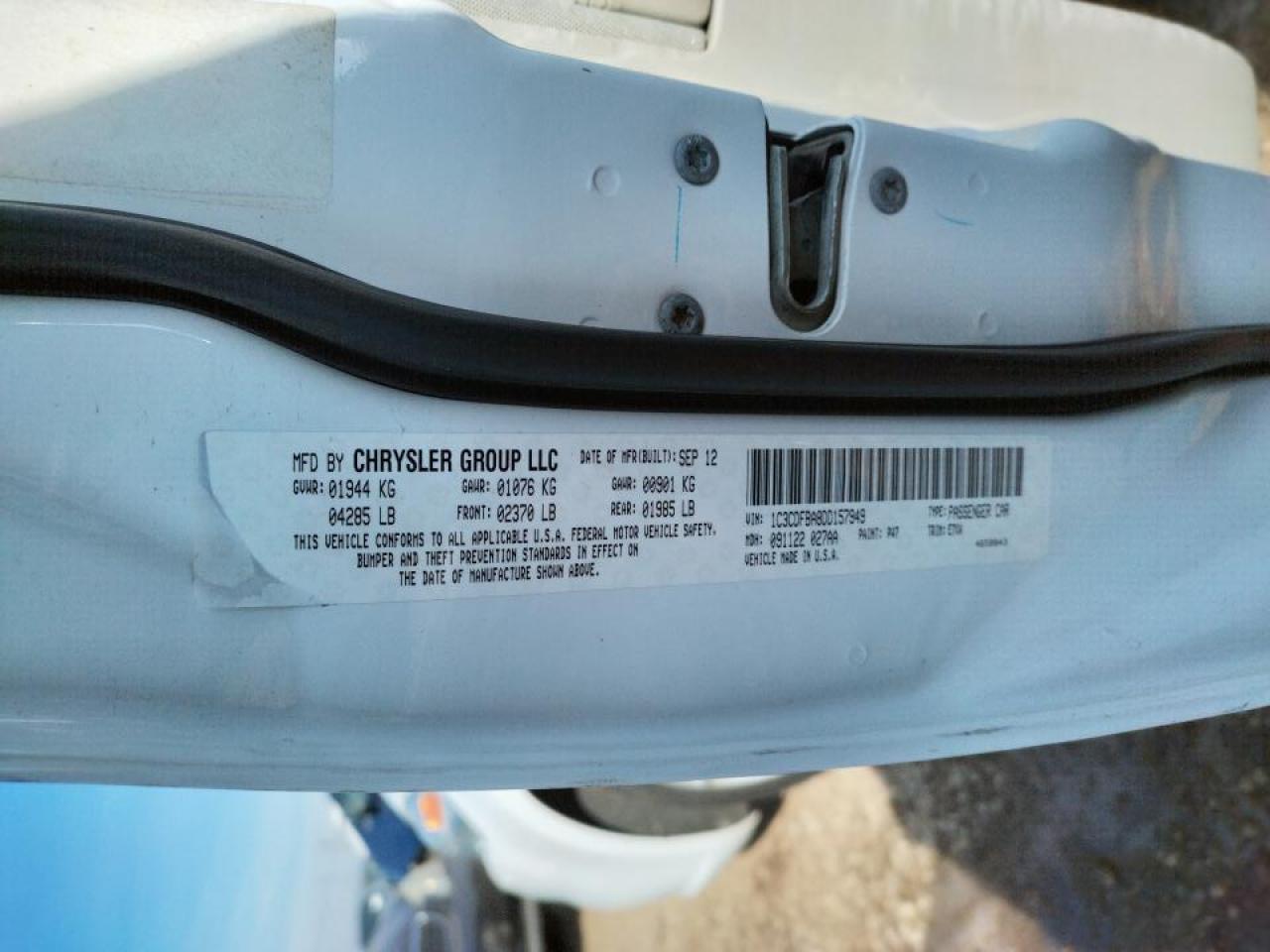 Photo 10 from auction – 2013 DODGE DART SXT with VIN 1C3CDFBA8DD157949