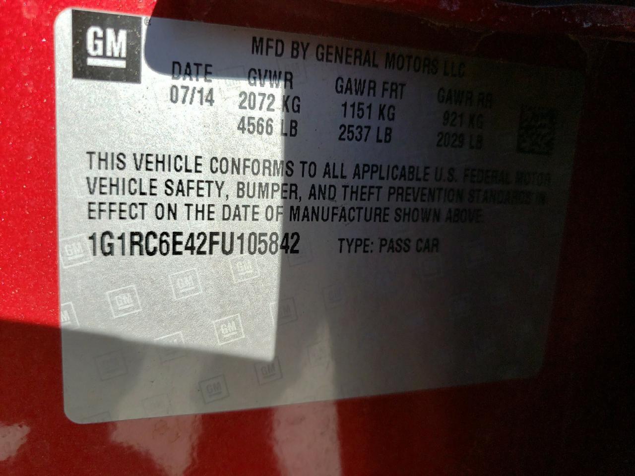 Photo 10 from auction – 2015 CHEVROLET VOLT with VIN 1G1RC6E42FU105842