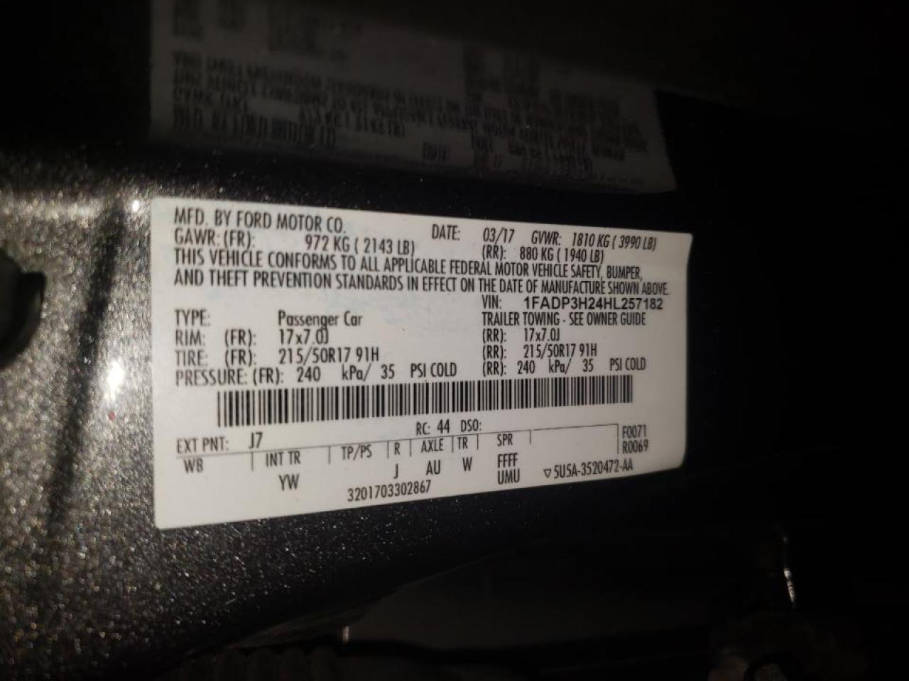 Photo 10 from auction – 2017 FORD FOCUS with VIN 1FADP3H24HL257182