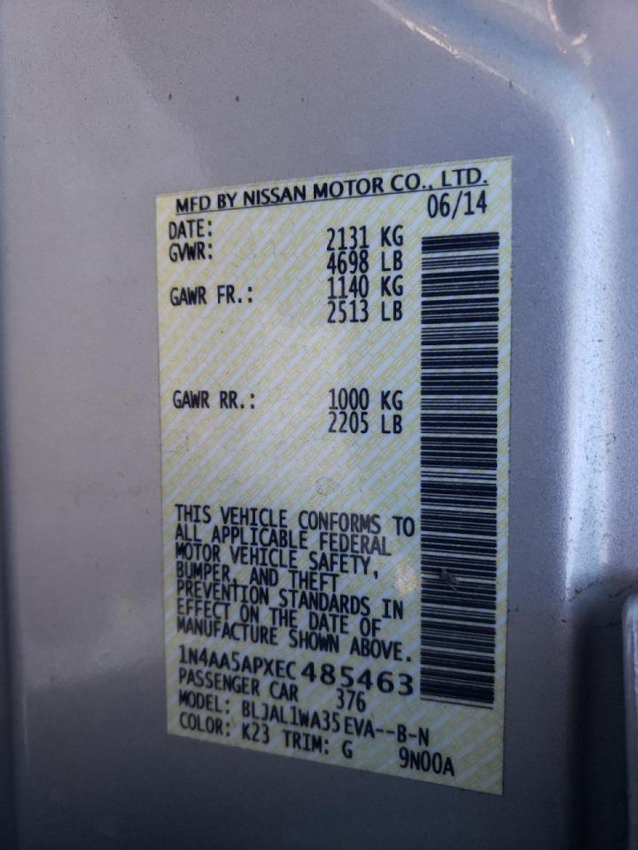 Photo 10 from auction – 2014 NISSAN MAXIMA S with VIN 1N4AA5APXEC485463