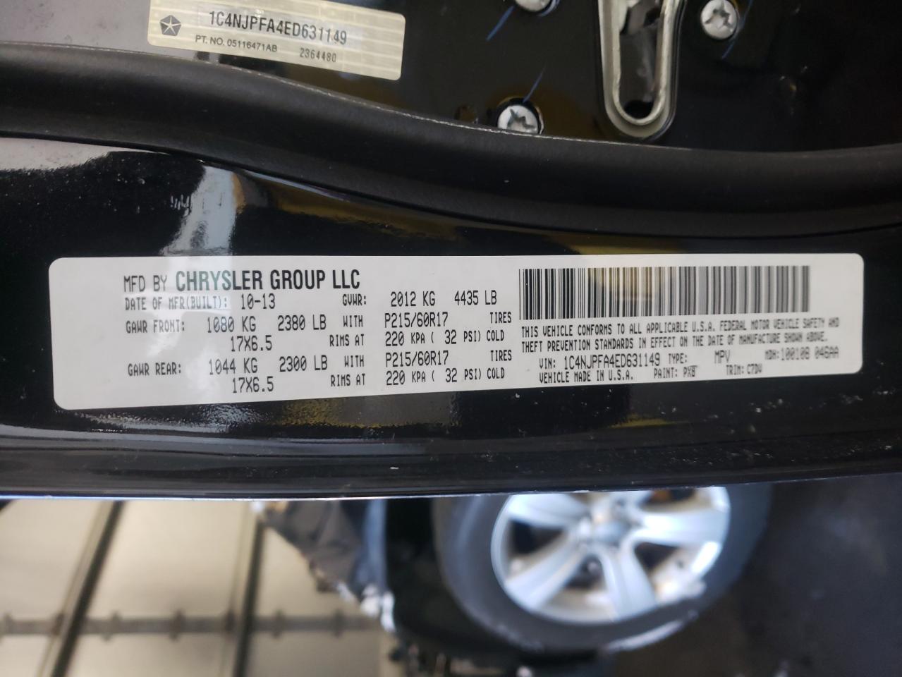 Photo 10 from auction – 2014 JEEP PATRIOT LA with VIN 1C4NJPFA4ED631149