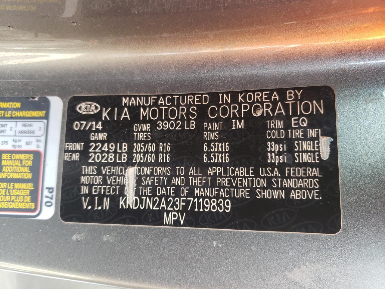 Photo 10 from auction – 2015 KIA SOUL with VIN KNDJN2A23F7119839