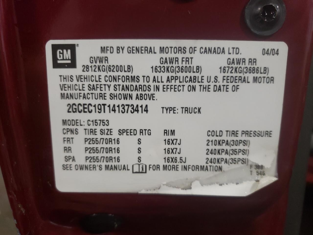 Photo 10 from auction – 2004 CHEVROLET SILVERADO with VIN 2GCEC19T141373414