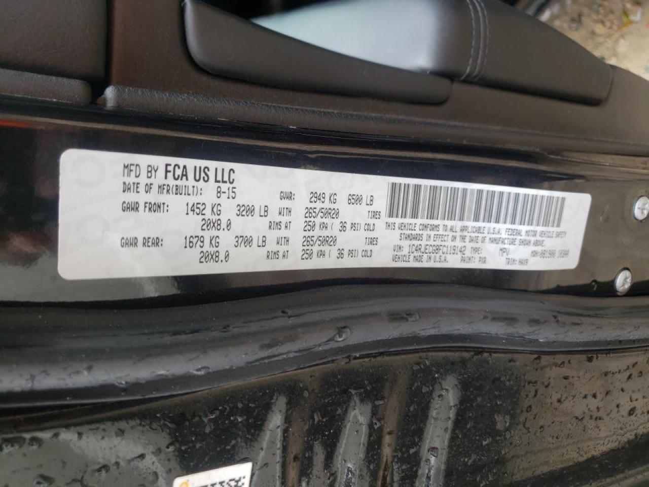 Photo 10 from auction – 2015 JEEP GRAND CHER with VIN 1C4RJECG8FC119142