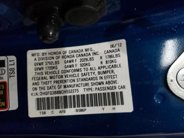 Photo 10 from auction – 2012 HONDA CIVIC EX with VIN 2HGFG3B88CH552275