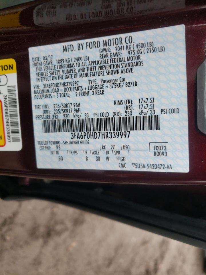 Photo 10 from auction – 2017 FORD FUSION SE with VIN 3FA6P0HD7HR339997
