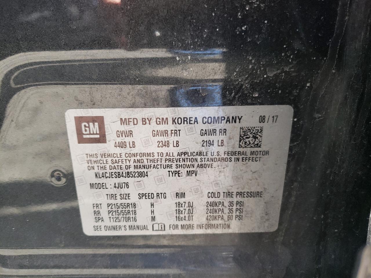 Photo 10 from auction – 2018 BUICK ENCORE PRE with VIN KL4CJESB4JB523804