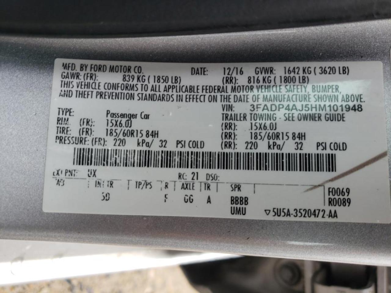 Photo 10 from auction – 2017 FORD FIESTA S with VIN 3FADP4AJ5HM101948