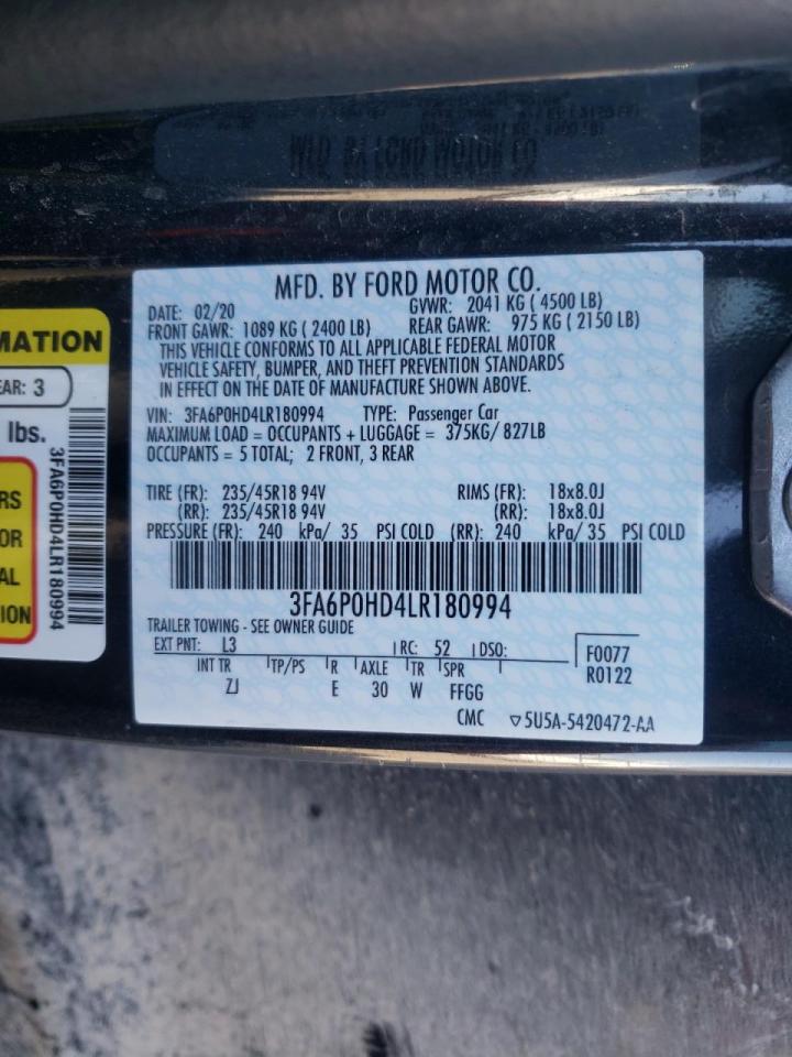 Photo 10 from auction – 2020 FORD FUSION SE with VIN 3FA6P0HD4LR180994