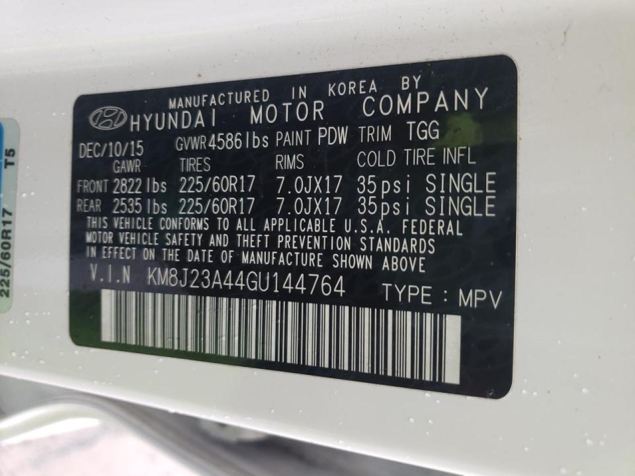Photo 10 from auction – 2016 HYUNDAI TUCSON SE with VIN KM8J23A44GU144764