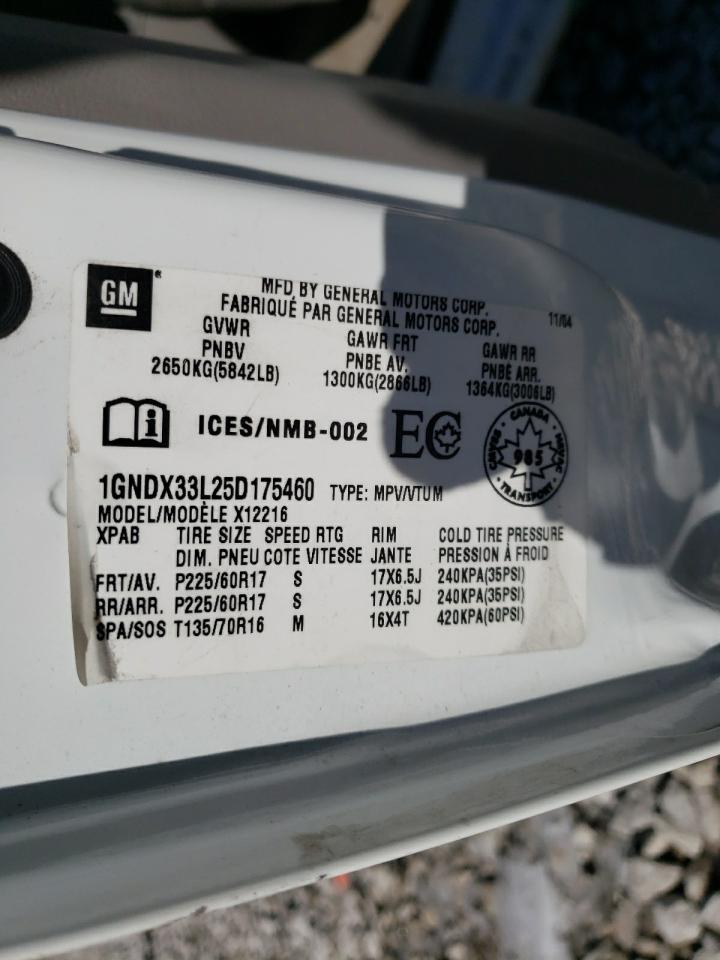 Photo 10 from auction – 2005 CHEVROLET UPLANDER L with VIN 1GNDX33L25D175460