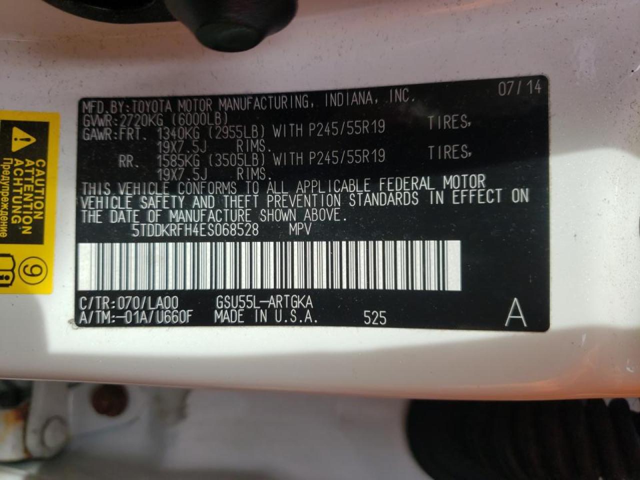Photo 10 from auction – 2014 TOYOTA HIGHLANDER with VIN 5TDDKRFH4ES068528