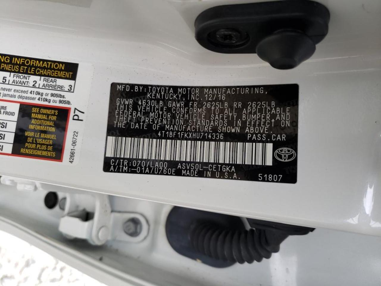 Photo 10 from auction – 2017 TOYOTA CAMRY LE with VIN 4T1BF1FKXHU714336