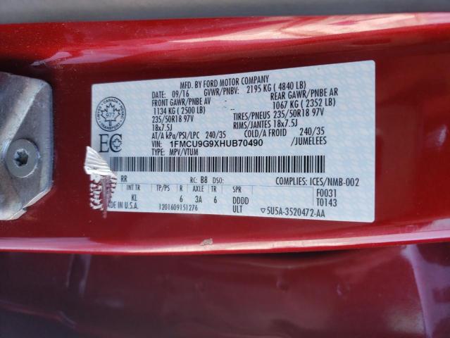 Photo 10 from auction – 2017 FORD ESCAPE SE with VIN 1FMCU9G9XHUB70490