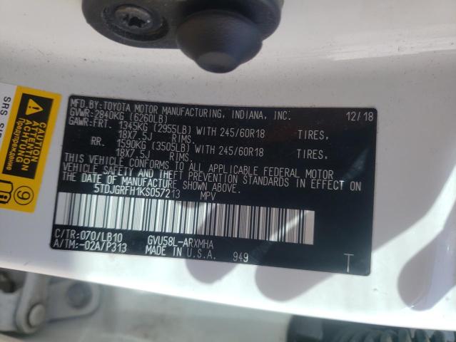 Photo 10 from auction – 2019 TOYOTA HIGHLANDER with VIN 5TDJGRFH1KS057213
