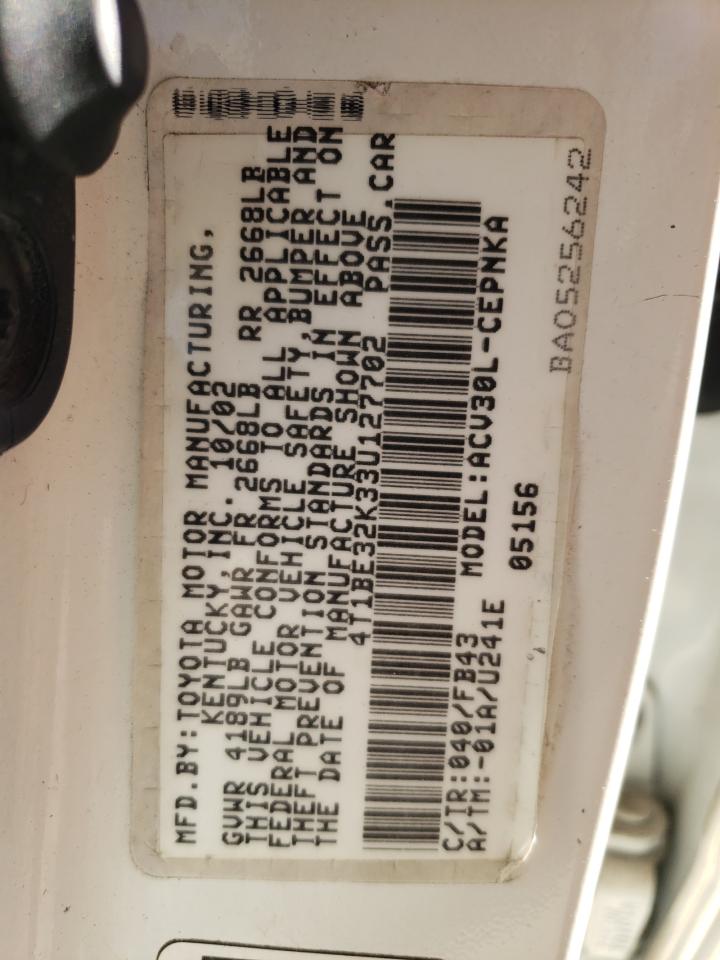 Photo 10 from auction – 2003 TOYOTA CAMRY LE with VIN 4T1BE32K33U127702