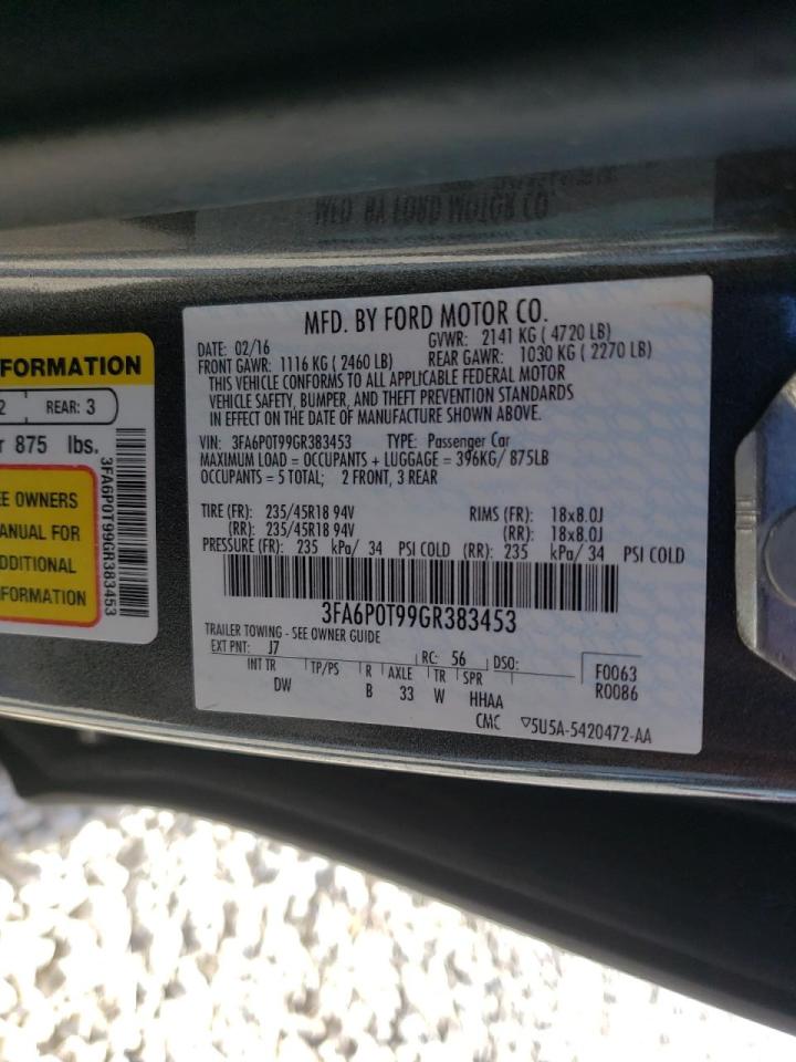 Photo 10 from auction – 2016 FORD FUSION SE with VIN 3FA6P0T99GR383453