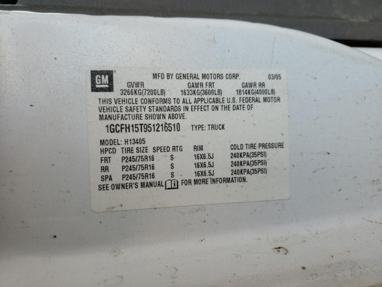 Photo 10 from auction – 2005 CHEVROLET EXPRESS G1 with VIN 1GCFH15T951216510