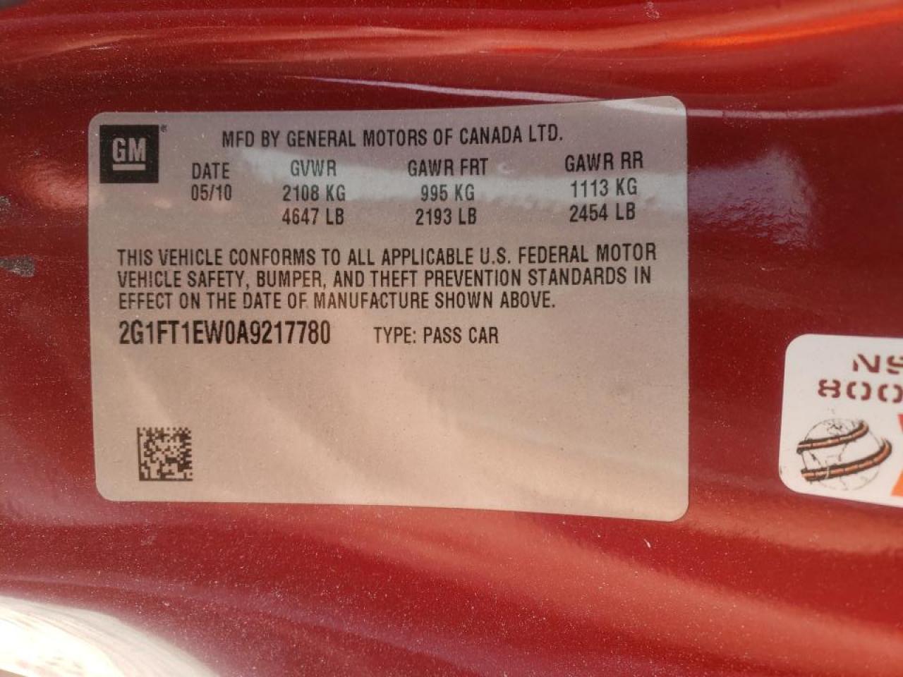Photo 10 from auction – 2010 CHEVROLET CAMARO SS with VIN 2G1FT1EW0A9217780