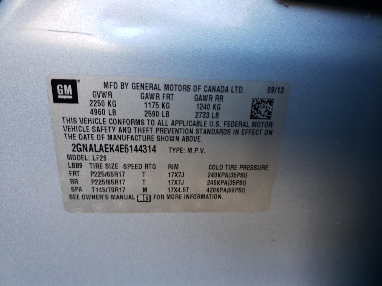 Photo 10 from auction – 2014 CHEVROLET EQUINOX LS with VIN 2GNALAEK4E6144314