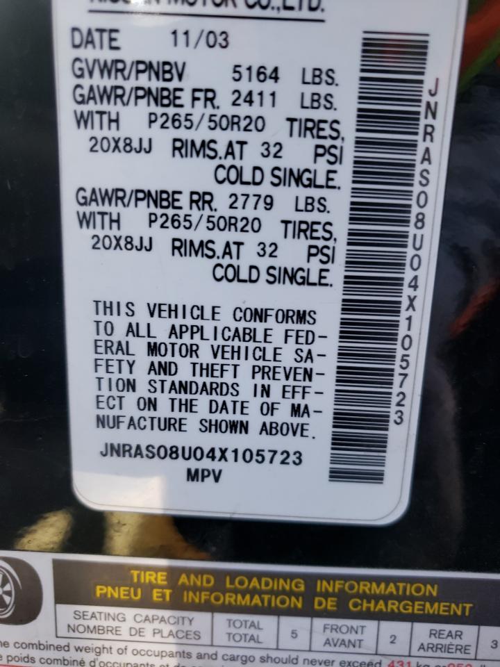 Photo 10 from auction – 2004 INFINITI FX35 with VIN JNRAS08U04X105723