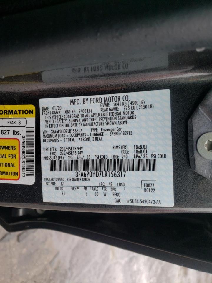 Photo 10 from auction – 2020 FORD FUSION SE with VIN 3FA6P0HD7LR156317