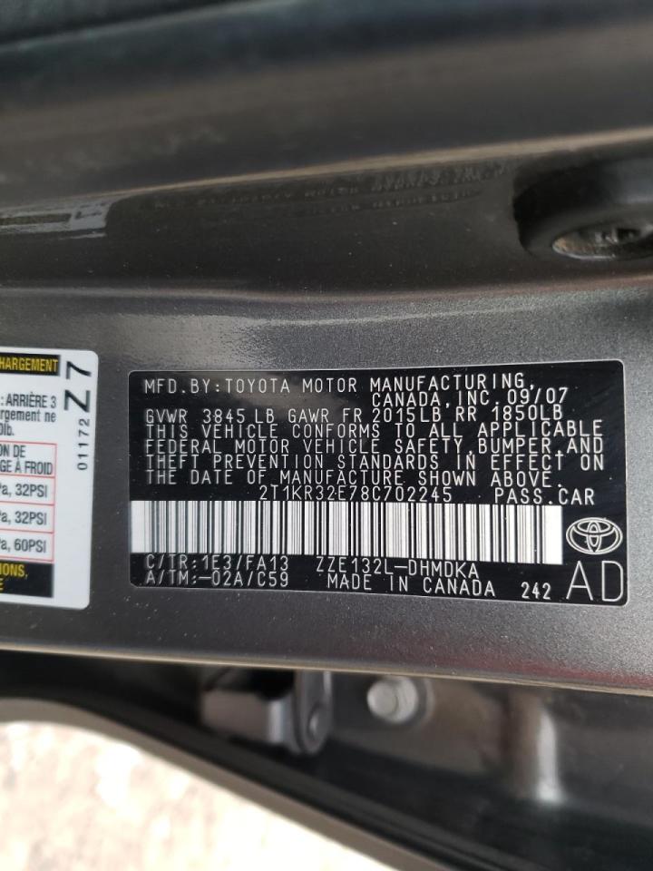 Photo 10 from auction – 2008 TOYOTA COROLLA MA with VIN 2T1KR32E78C702245