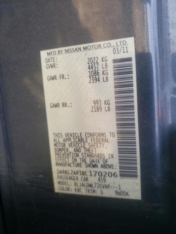 Photo 10 from auction – 2011 NISSAN ALTIMA SR with VIN 1N4BL2AP3BC170206