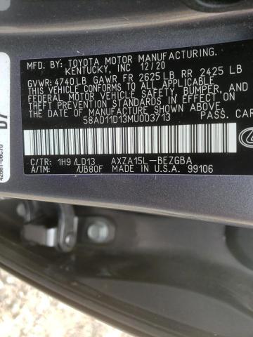 Photo 10 from auction – 2021 LEXUS ES 250 BAS with VIN 58AD11D13MU003713