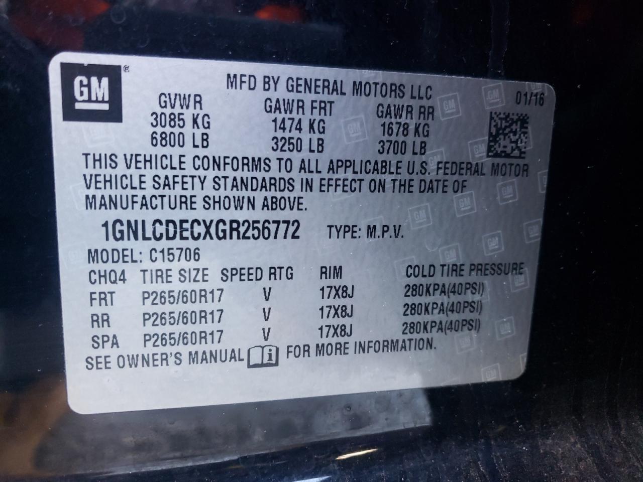Photo 10 from auction – 2016 CHEVROLET TAHOE POLI with VIN 1GNLCDECXGR256772