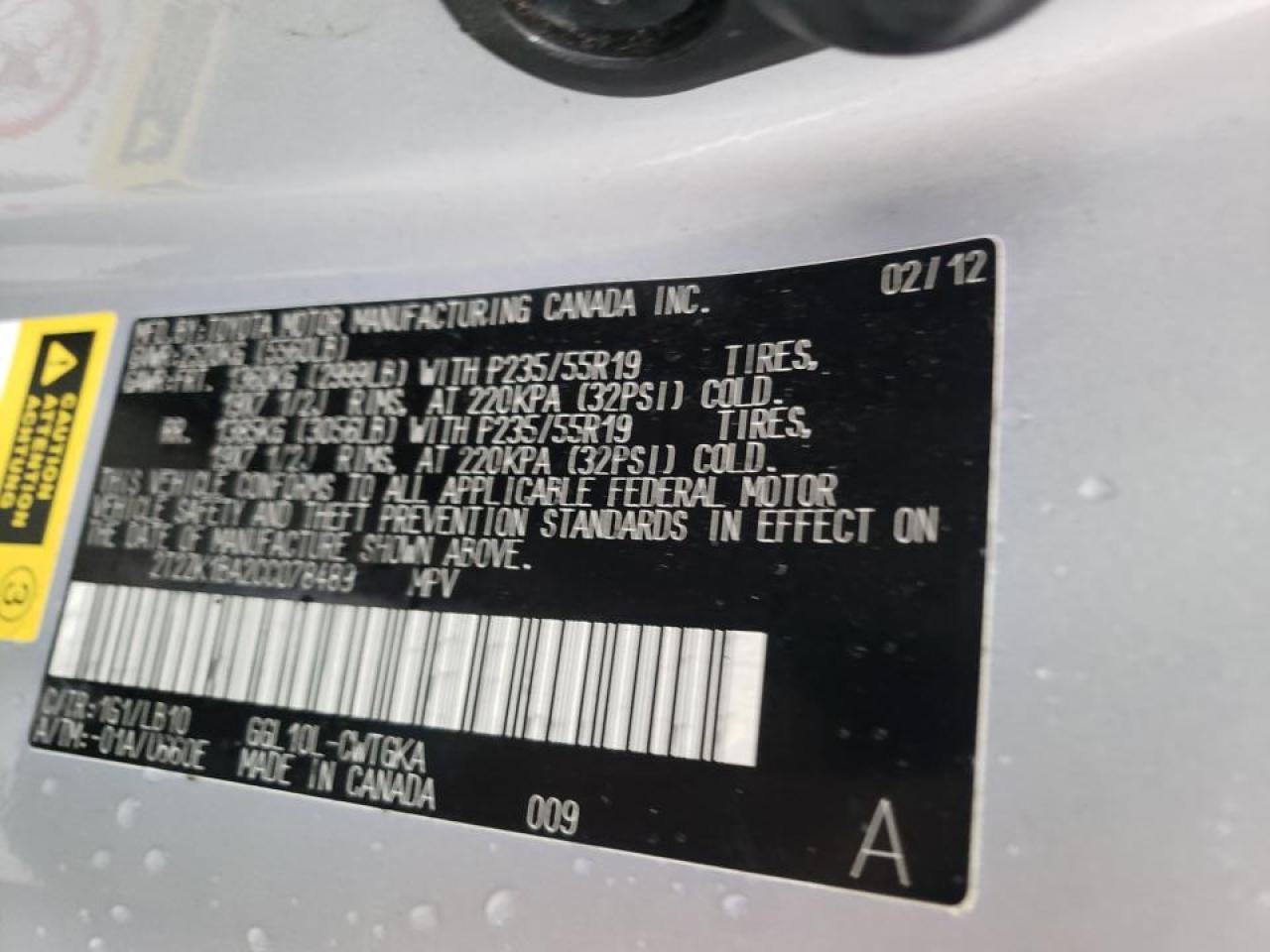 Photo 10 from auction – 2012 LEXUS RX 350 with VIN 2T2ZK1BA2CC078489