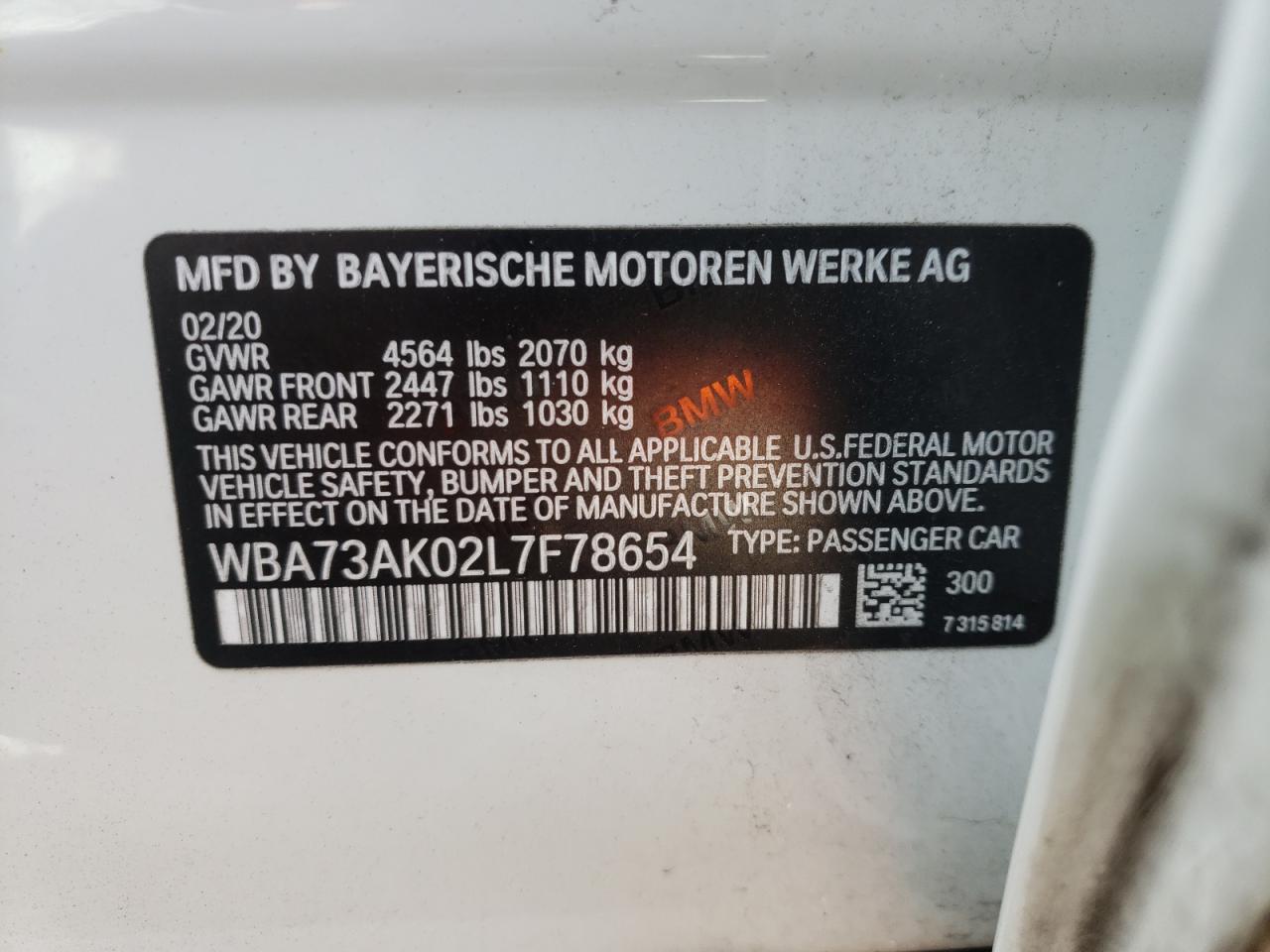 Photo 10 from auction – 2020 BMW 228XI with VIN WBA73AK02L7F78654