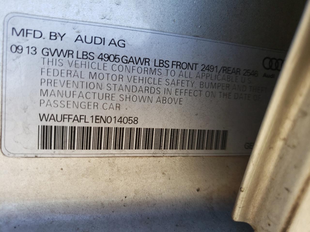 Photo 10 from auction – 2014 AUDI A4 PREMIUM with VIN WAUFFAFL1EN014058