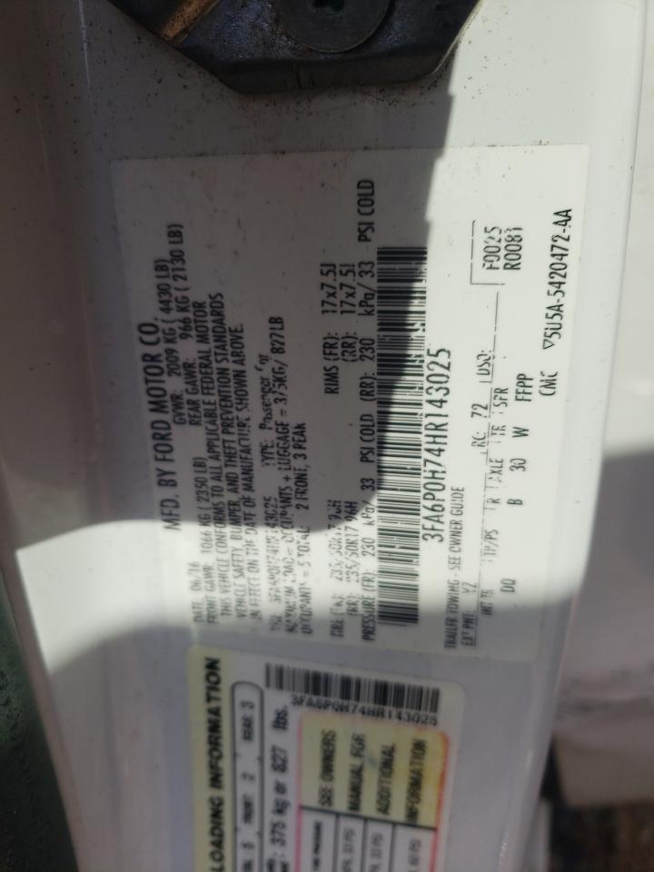 Photo 10 from auction – 2017 FORD FUSION SE with VIN 3FA6P0H74HR143025