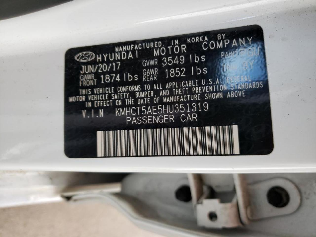 Photo 10 from auction – 2017 HYUNDAI ACCENT SE with VIN KMHCT5AE5HU351319
