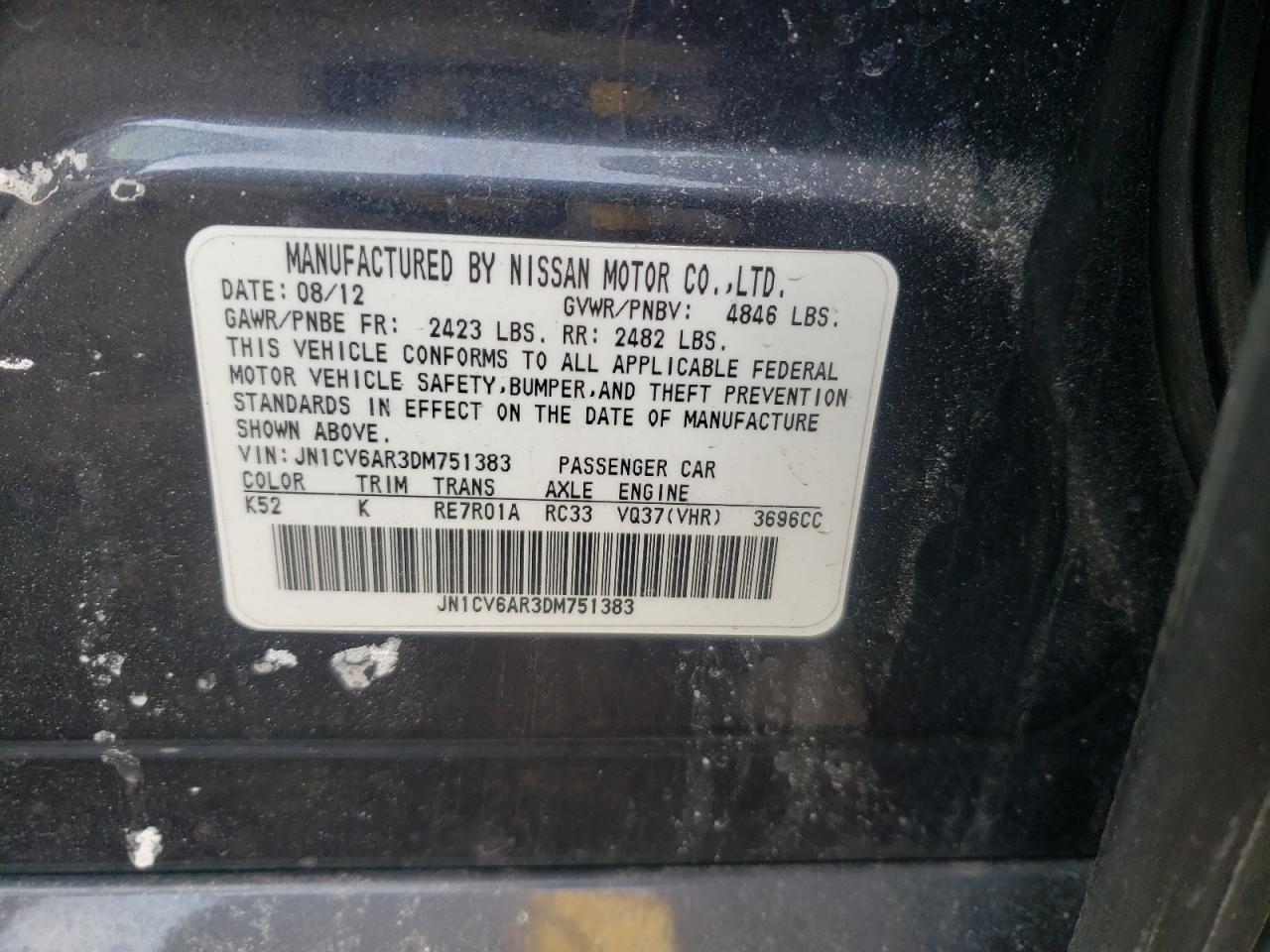 Photo 10 from auction – 2013 INFINITI G37 with VIN JN1CV6AR3DM751383