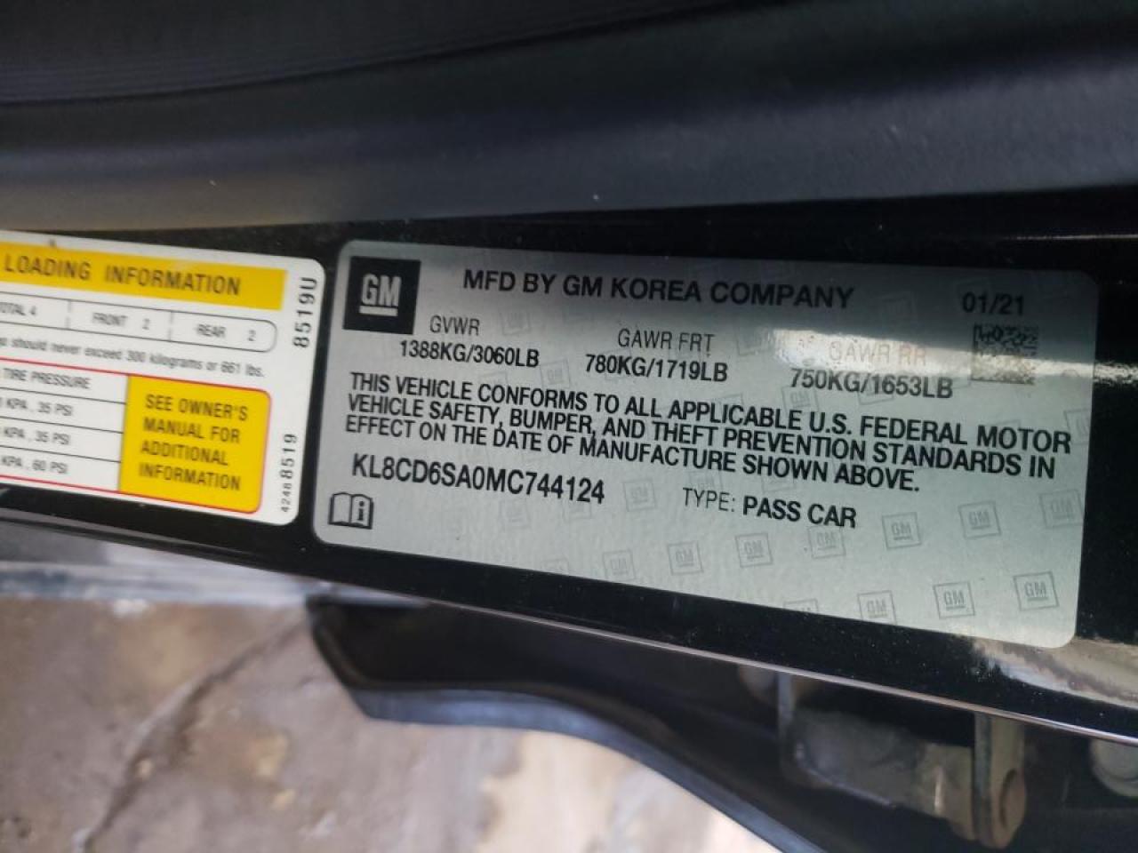 Photo 10 from auction – 2021 CHEVROLET SPARK 1LT with VIN KL8CD6SA0MC744124