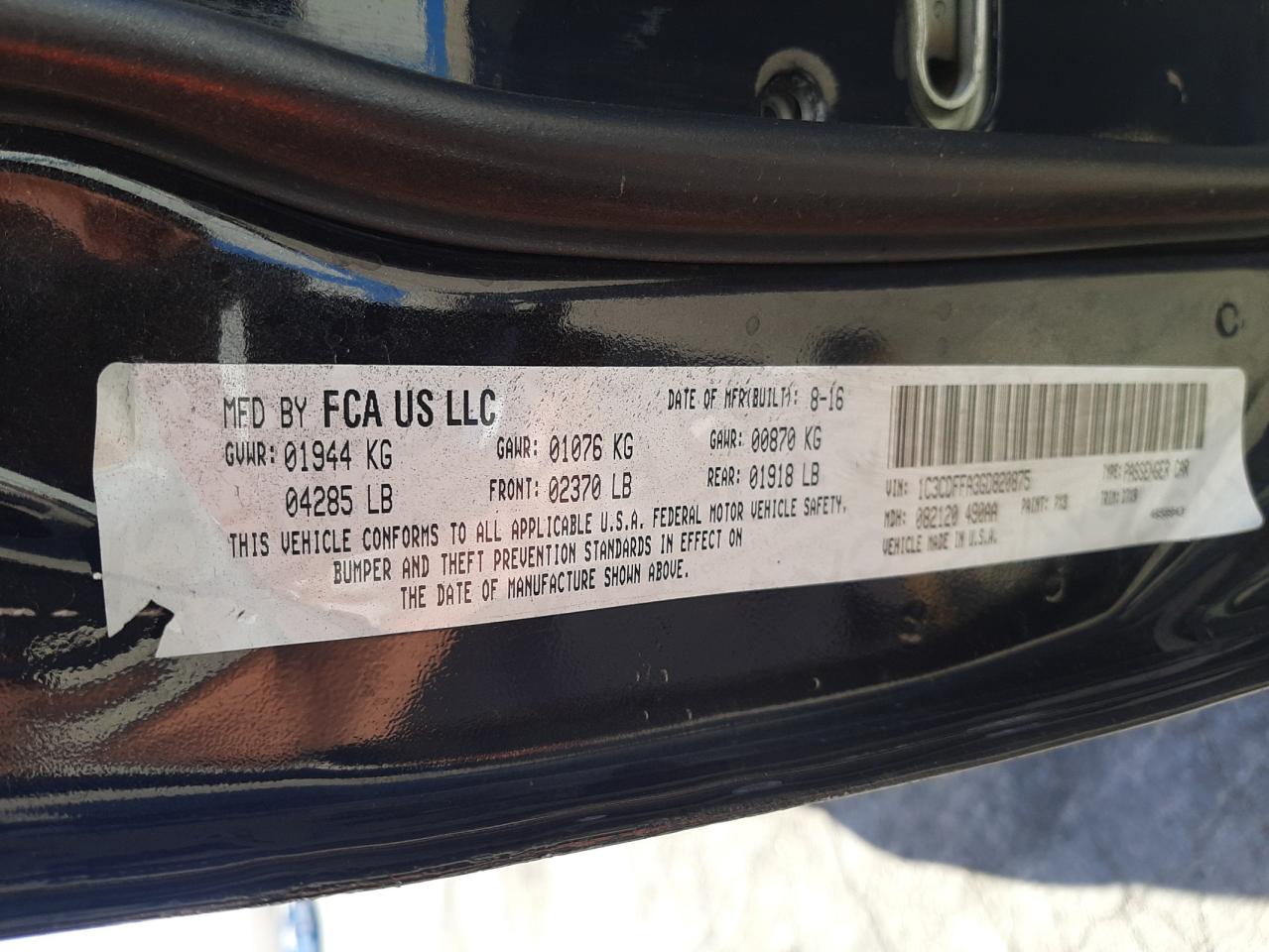 Photo 10 from auction – 2016 DODGE DART SXT S with VIN 1C3CDFFA3GD820875