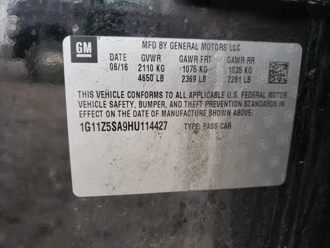 Photo 10 from auction – 2017 CHEVROLET IMPALA LS with VIN 1G11Z5SA9HU114427