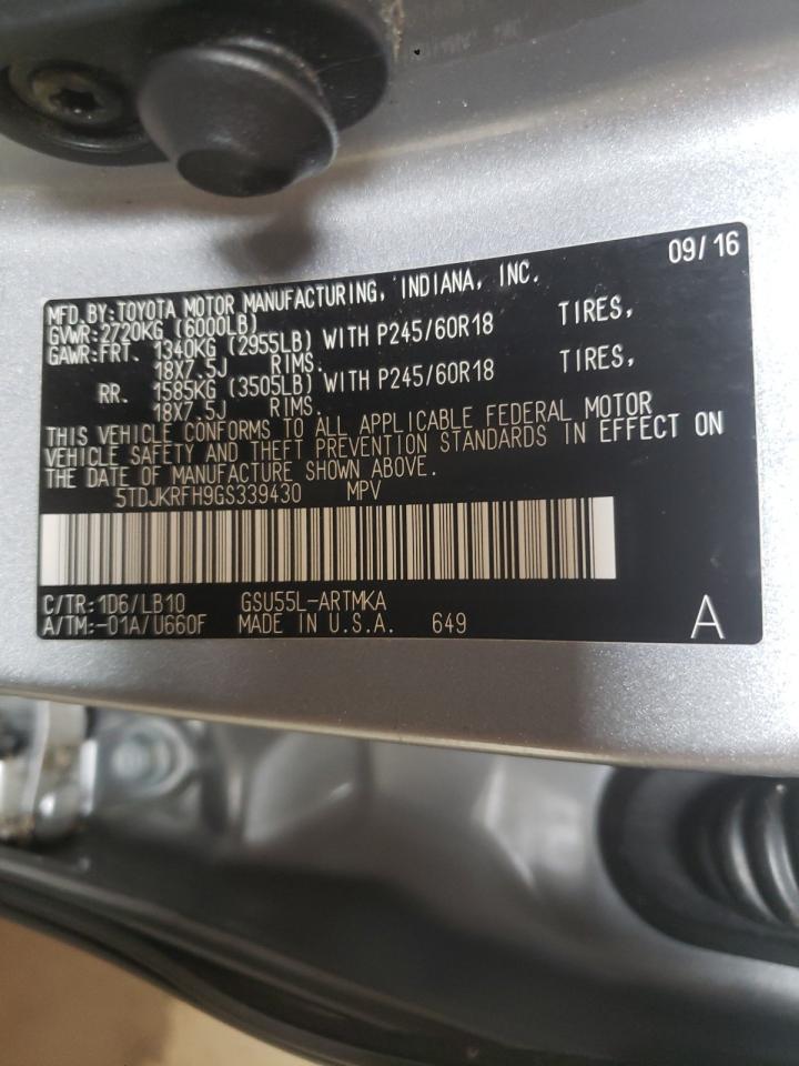 Photo 10 from auction – 2016 TOYOTA UK with VIN 5TDJKRFH9GS339430
