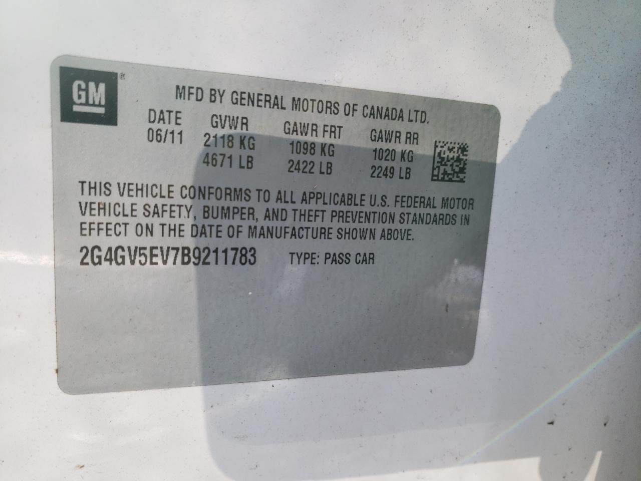 Photo 10 from auction – 2011 BUICK REGAL CXL with VIN 2G4GV5EV7B9211783
