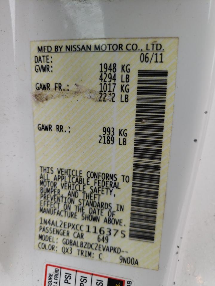 Photo 10 from auction – 2012 NISSAN ALTIMA S with VIN 1N4AL2EPXCC116375